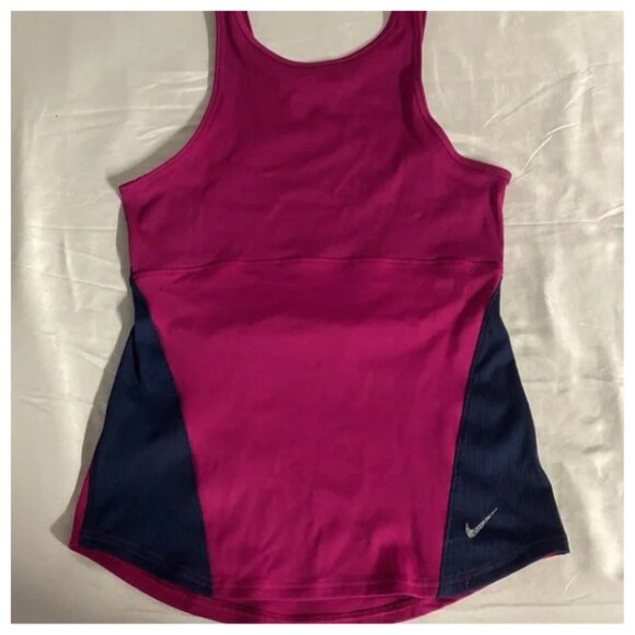 Nike Yoga NWT Women's Dri-Fit Fuchsia/Navy Athletic Top, Size Medium - Picture 2 of 7
